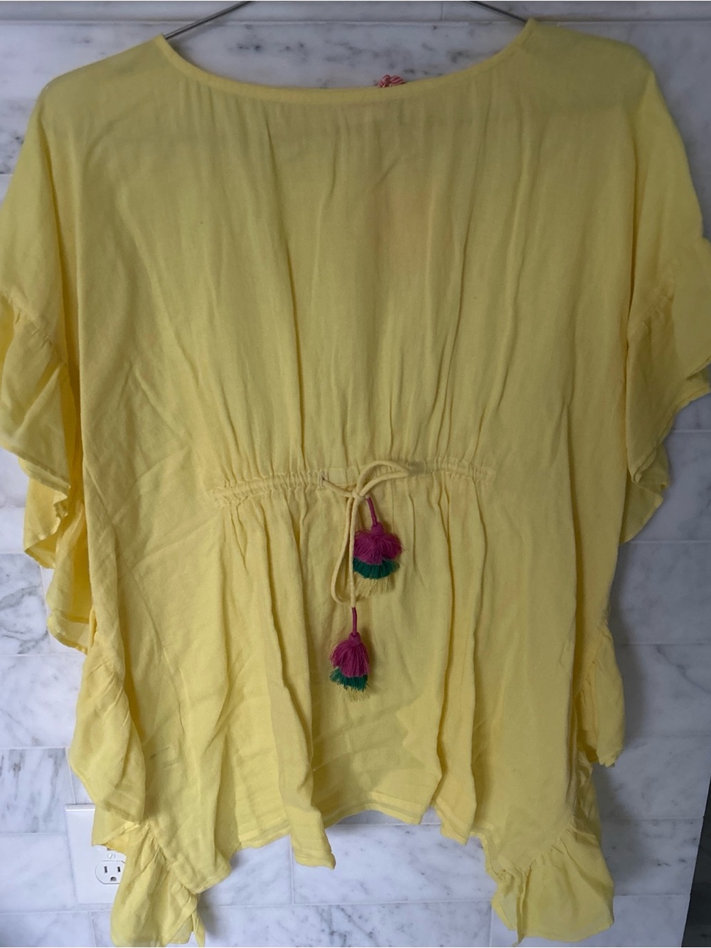 Yellow Women's Swim Coverup Tunic with Tassel Tie